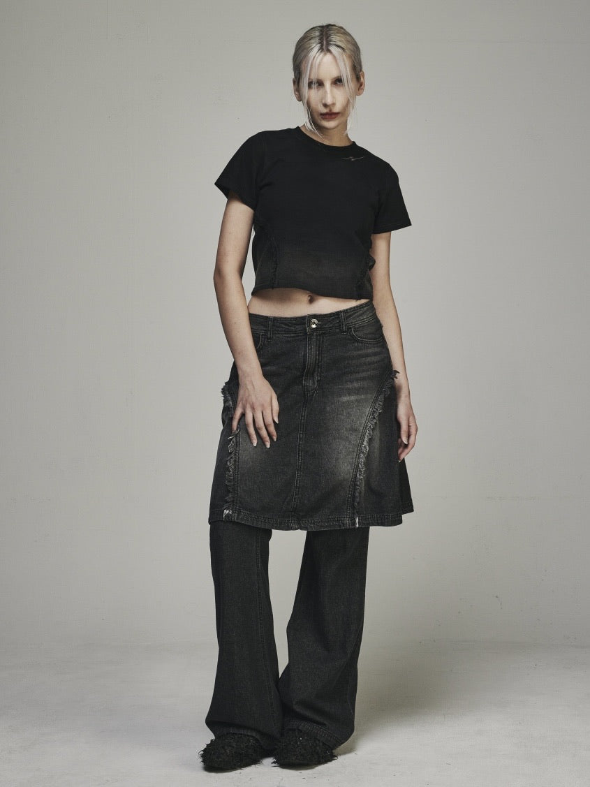 【BLR BLUER】RAW-CUT DENIM SKIRT PANTS