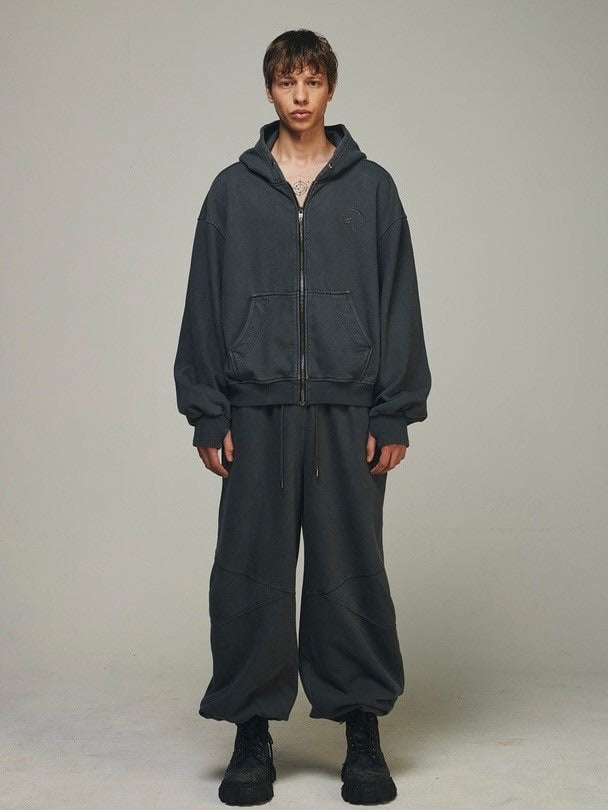 【BLR BLUER】Dyed Circle Logo Over-fit Hoodie Zip-up