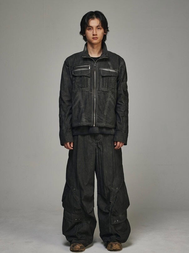 【BLR BLUER】DYED MULTI-POCKET NYLON PARACHUTE PANTS