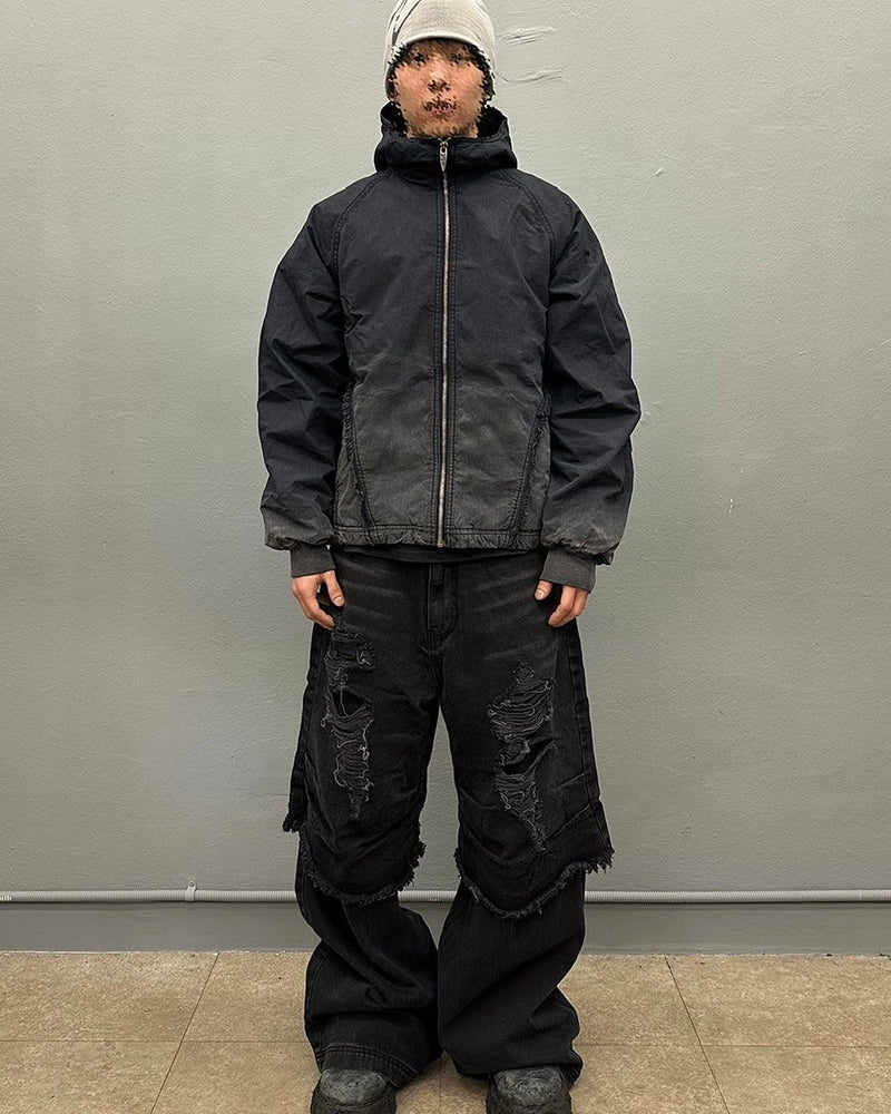 【BLR BLUER】Destroyed Double Denim Pants