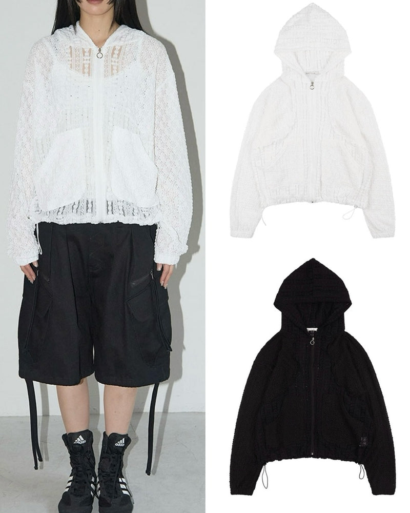 【FANCY CLUB】PLUMPY LACE LINE HOOD ZIP-UP / 【ファンシークラブ】レースメッシュジップアップパーカー