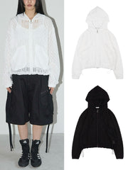 【FANCY CLUB】PLUMPY LACE LINE HOOD ZIP-UP / 【ファンシークラブ】レースメッシュジップアップパーカー