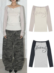【FANCY CLUB】HEAVENLY OFF-SHOULDER LONG SLEEVE / 【ファンシークラブ】オフショルダーレタリングプリント長袖Tシャツ