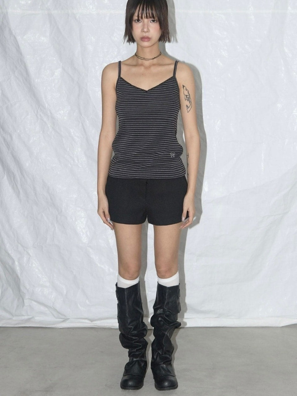 【FANCY CLUB】LACE STRIPE BASIC SLEEVELESS