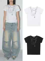 【FANCY CLUB】DUAL CHARM NECKLACE TEE / 【ファンシークラブ】チャームネックレスプリント半袖Tシャツ