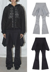 【FANCY CLUB】UNBALANCE SKIRT LAYERED PINTUCK PANTS