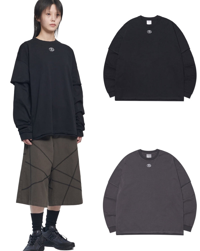 【NOMANUAL】ABRASION LAYERED LONG SLEEVE TEE / 【ノーマニュアル】レイヤードロゴ長袖Tシャツ