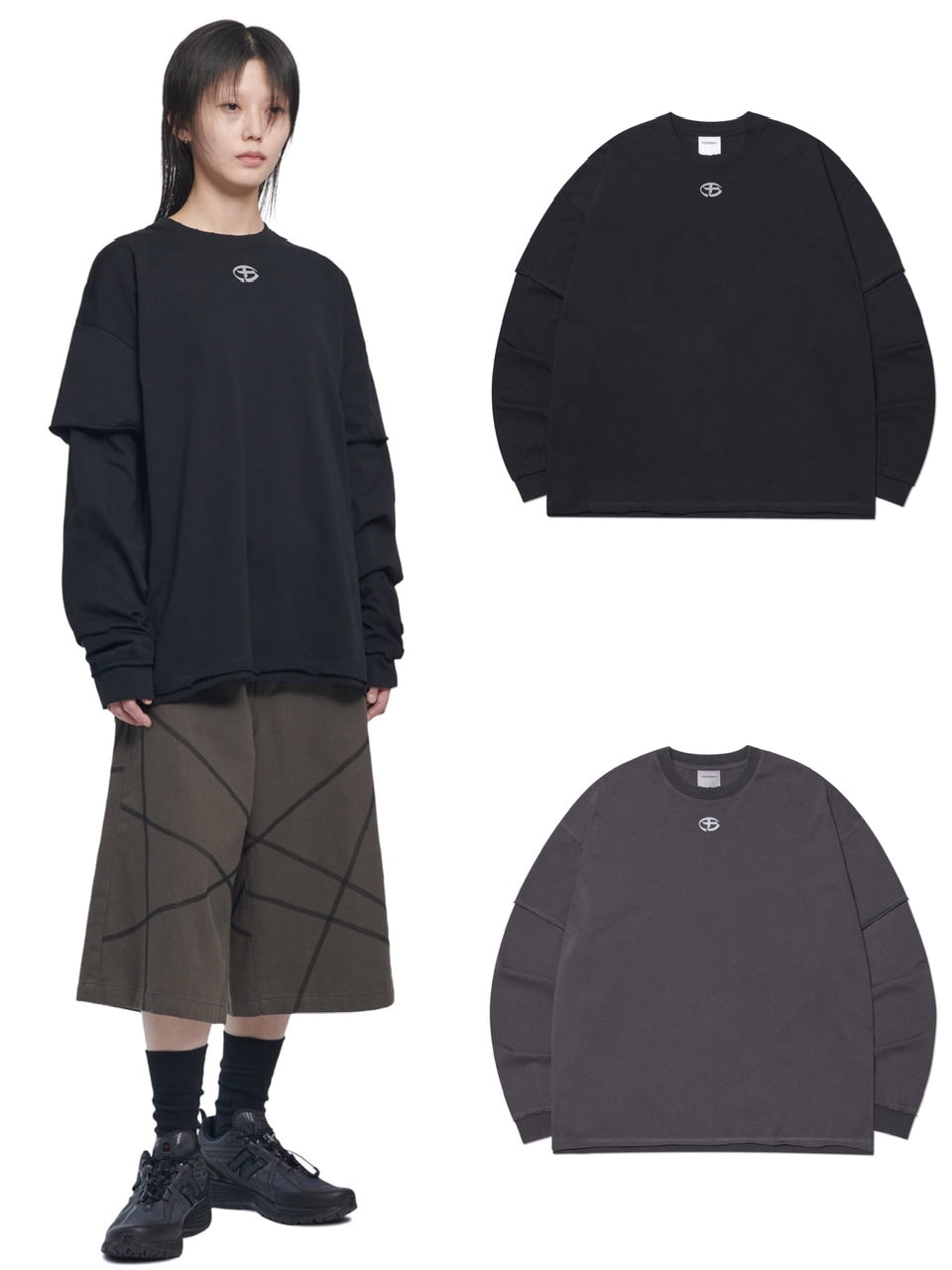 【NOMANUAL】ABRASION LAYERED LONG SLEEVE TEE / 【ノーマニュアル】レイヤードロゴ長袖Tシャツ