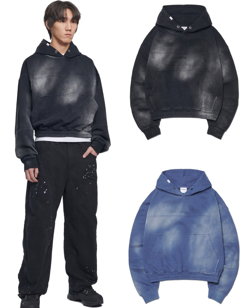 【NOMANUAL】STAIN WASHED HOODIE / 【ノーマニュアル】ステインウォッシュド長袖パーカー
