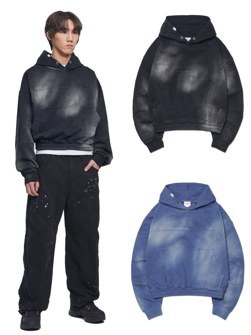 【NOMANUAL】STAIN WASHED HOODIE / 【ノーマニュアル】ステインウォッシュド長袖パーカー