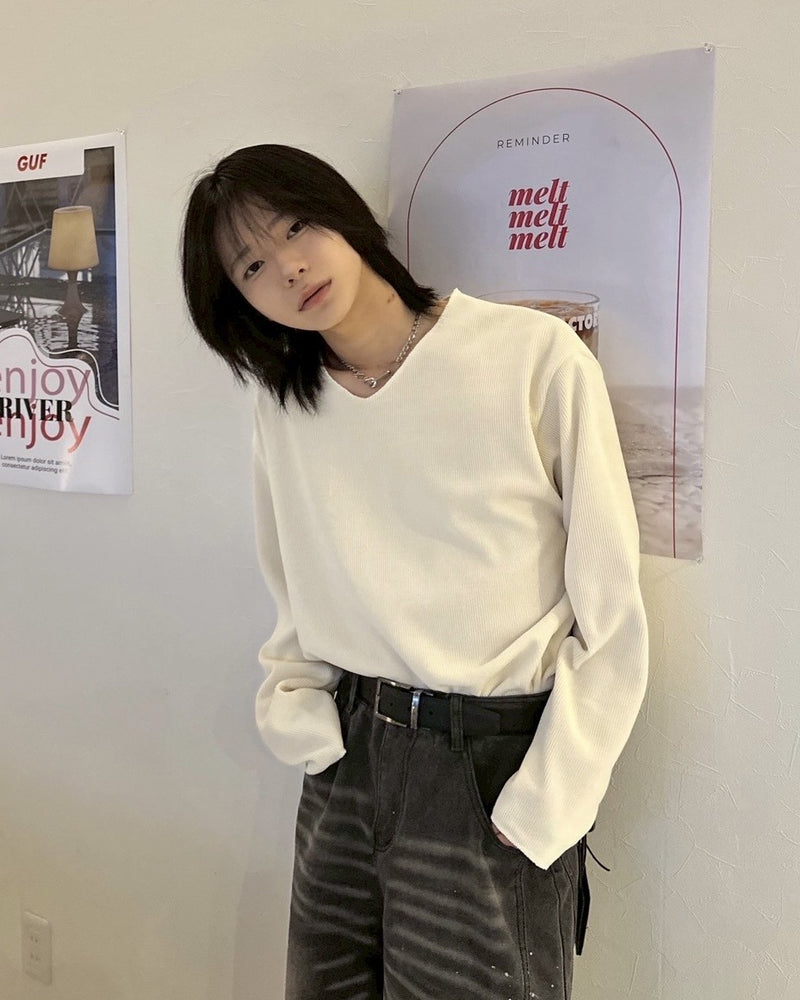 【LUV CODE】v neck rib knit (3color)