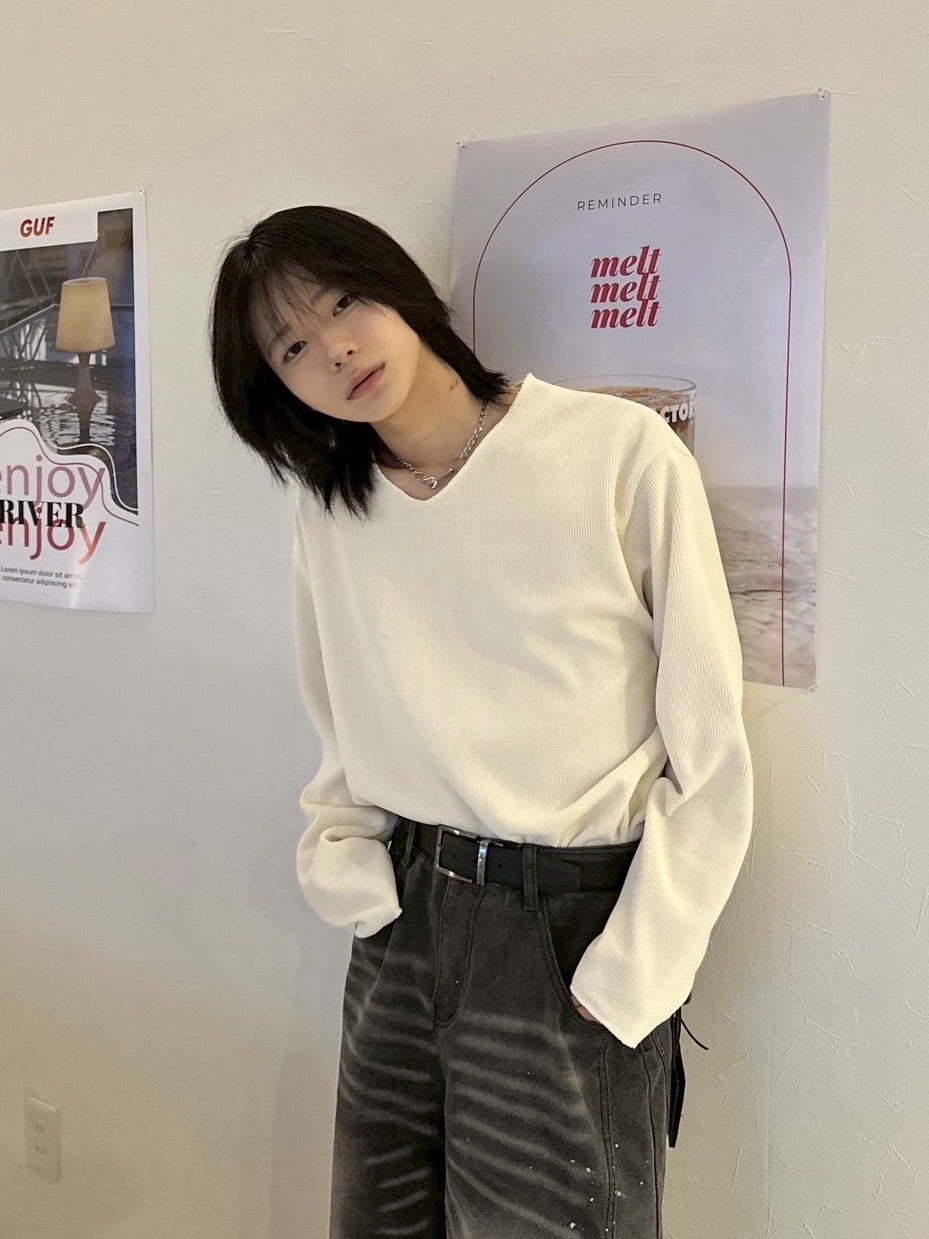 【LUV CODE】v neck rib knit (3color)