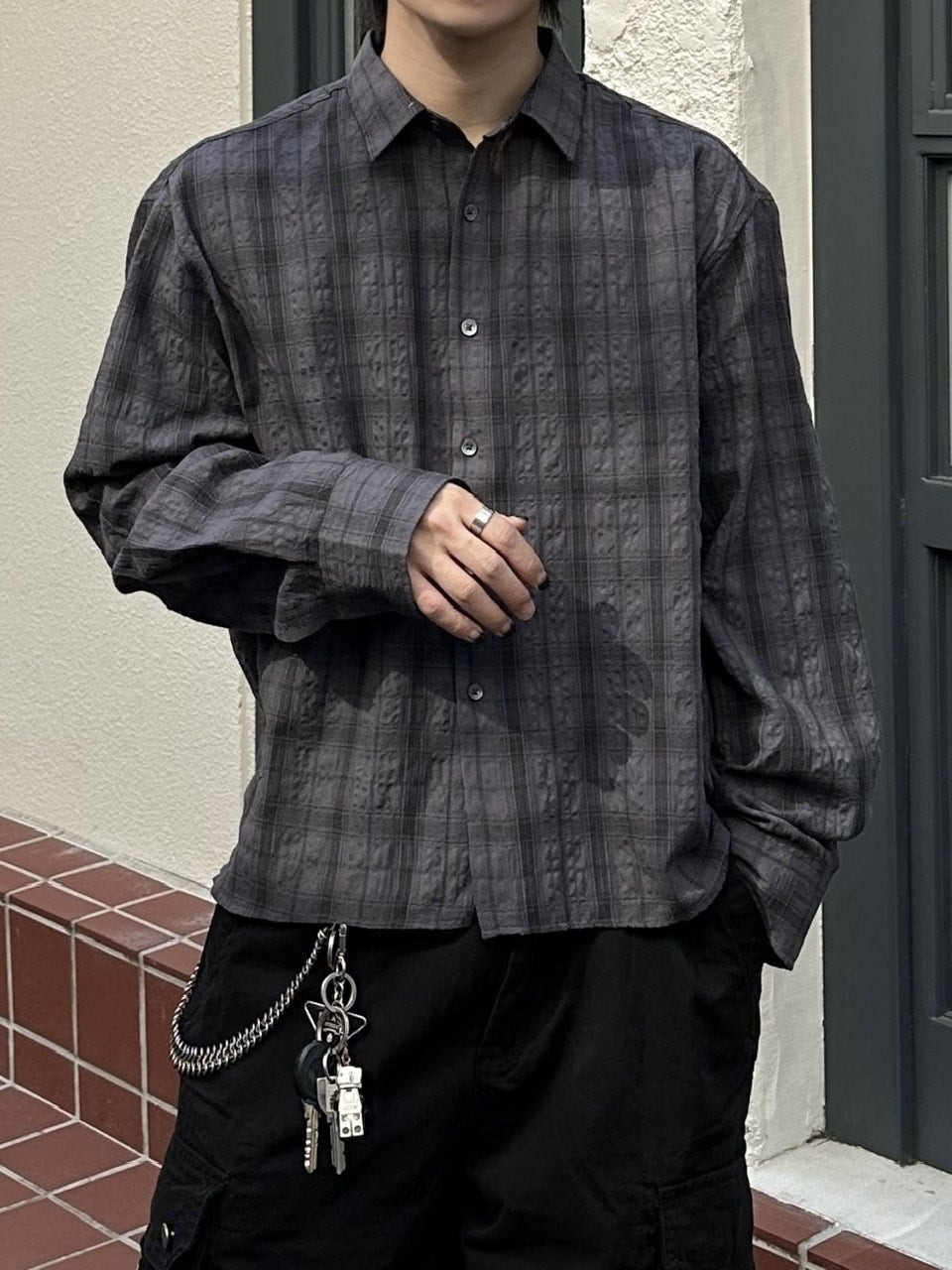 大阪店WEB限定【Chikashitsu +】cropped check shirt (2color