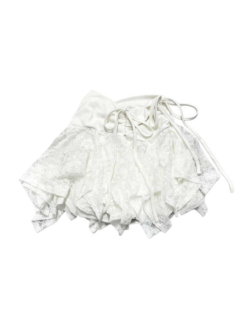 受注制【Never mind the XU】shirring frill lace skirt (2color)