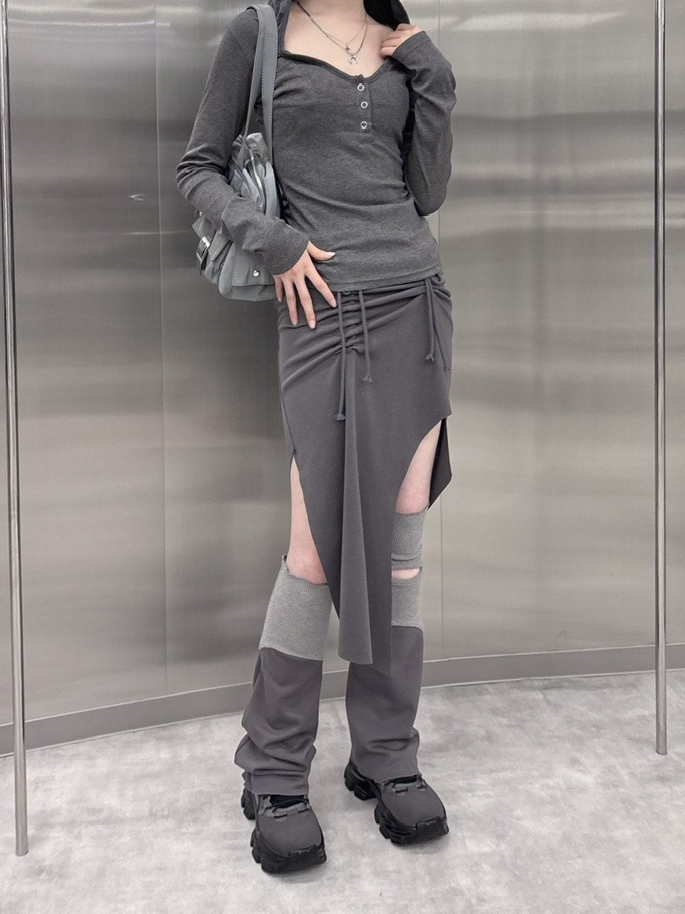 受注制【nmtc +】slit gather long skirt (2color)