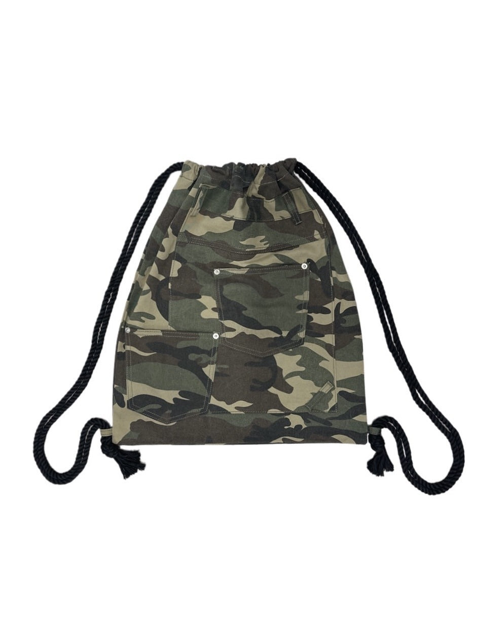 受注制【Never mind the XU】camouflage denim knapsack / 【ネバーマインドザエックスユー】カモフラージュナップザック