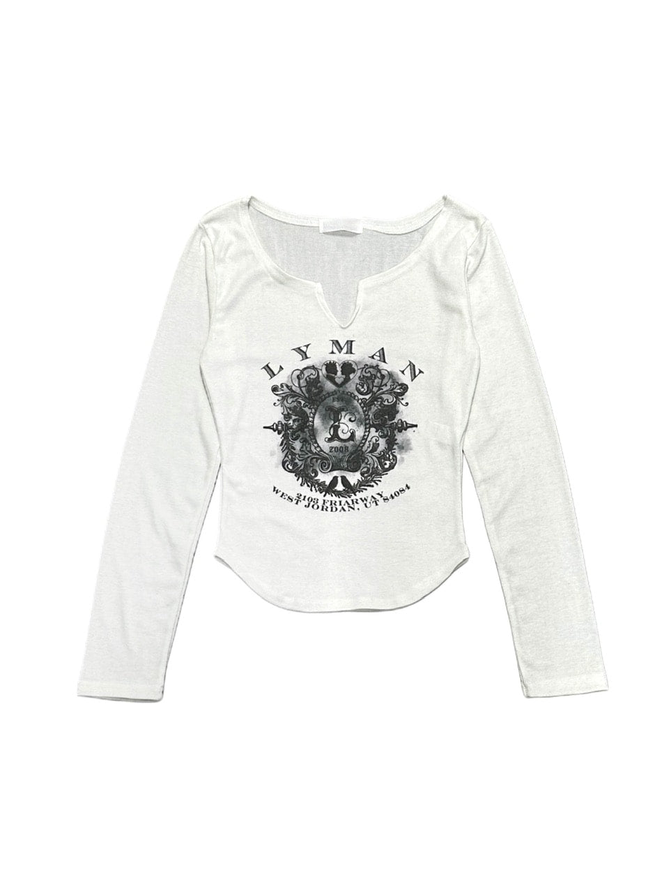 Never mind the XU】v neck vintage print long sleeve tee (3color