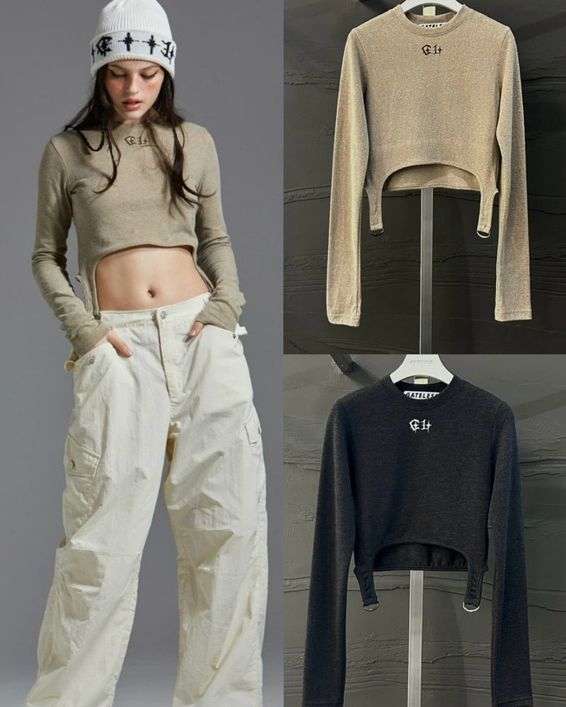 【GATELESS】DOUBLE RING CROPPED T-SHIRT