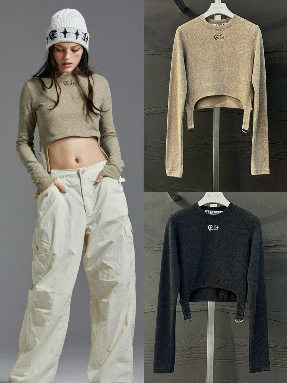 【GATELESS】DOUBLE RING CROPPED T-SHIRT