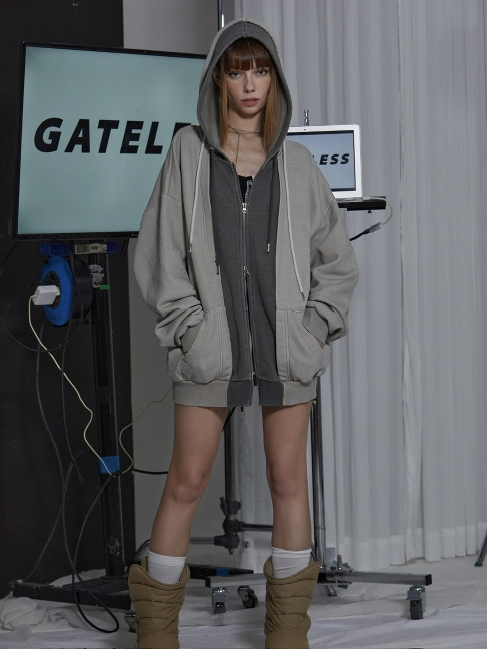 【GATELESS】VINTAGE LAYERED ZIP-UP HOODIE