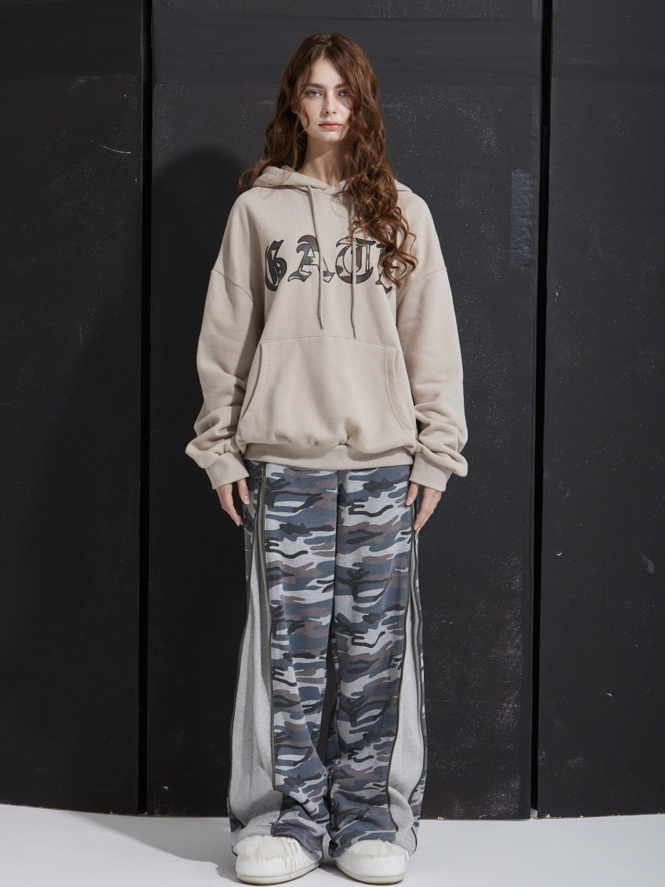 【GATELESS】SIDE ZIP CAMOUFLAGE SWEAT PANTS