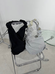 国際配送【Nerd out XU】Shiny drawcode tote bag (2color) / 【ナードアウトエックスユー】シャイニードローコードトートバッグ