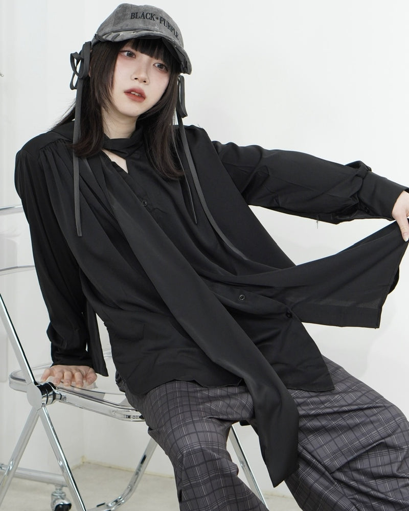 国際配送【Nerd out XU】satin tie shirt (2color)