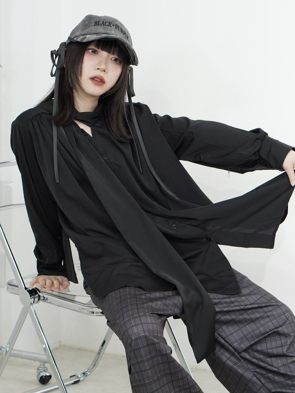 国際配送【Nerd out XU】satin tie shirt (2color)