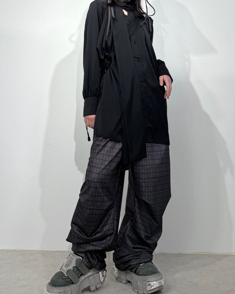 国際配送【Nerd out XU】check tuck wide pants