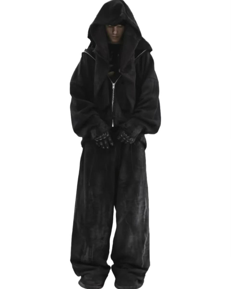 【CONCEPT NOTHING】AB INFERNO DESTROYED BLACK ZIPPER HOODIE