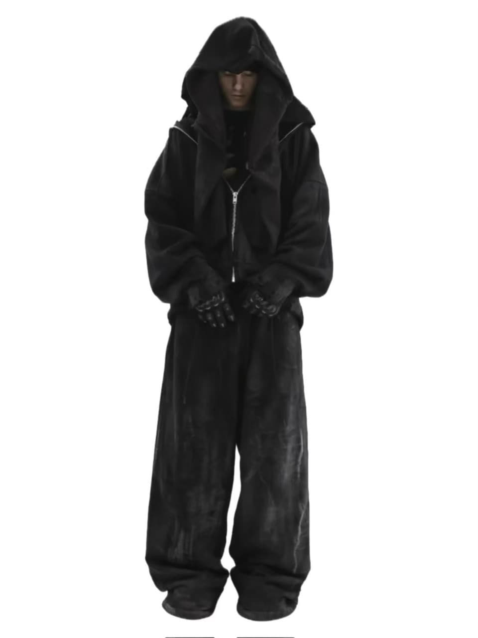 【CONCEPT NOTHING】AB INFERNO DESTROYED BLACK ZIPPER HOODIE