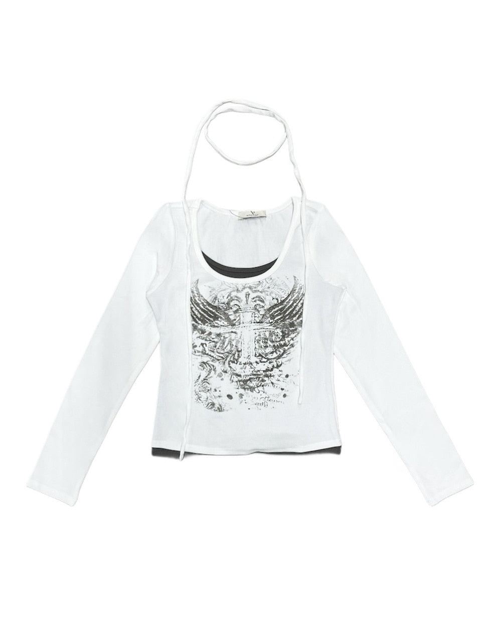 【Never mind the XU】tie set cross wing long sleeve tee (3color) / 【ネバーマインドザエックスユー】ネクタイセットクロスウィングプリント長袖Tシャツ