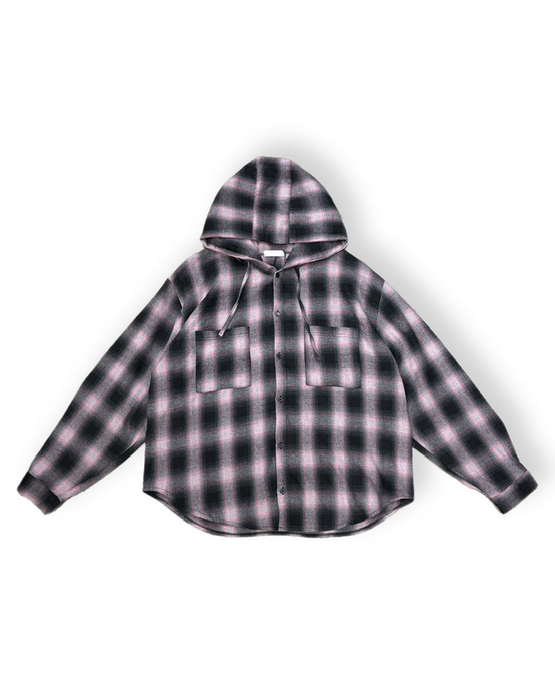 受注制【Chikashitsu +】tartan check hooded shirt (3color) / 【チカシツプラス】タータンチェックフード付き長袖シャツ