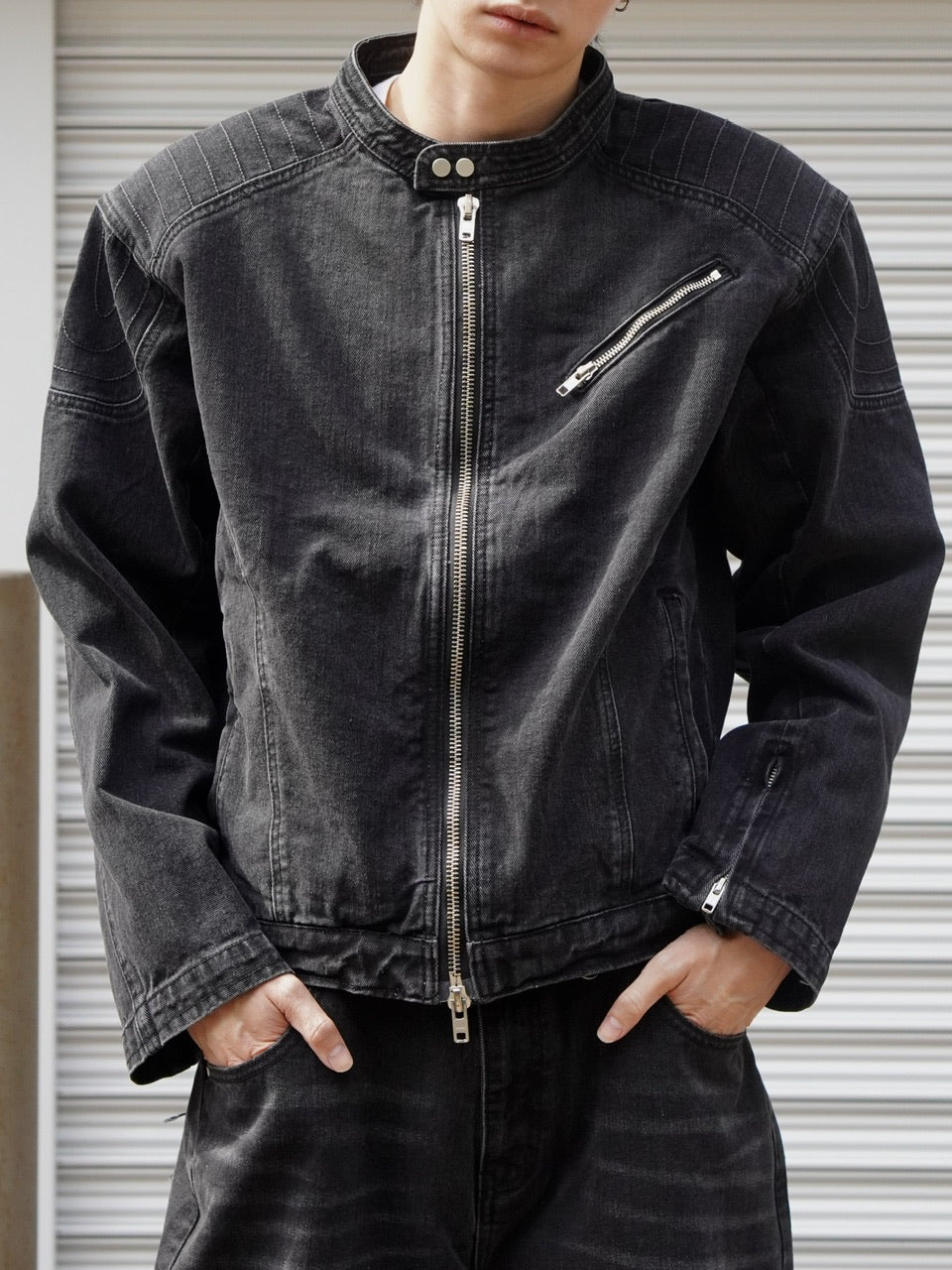 東京店WEB限定受注制【Chikashitsu +】biker denim jacket