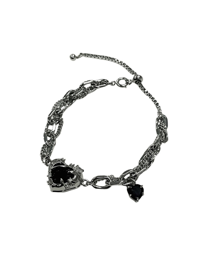 受注制【Never mind the XU】heart drop chain bracelet / 【ネバーマインドザエックスユー】ハートドロップチェーンブレスレットシルバーブレスレット