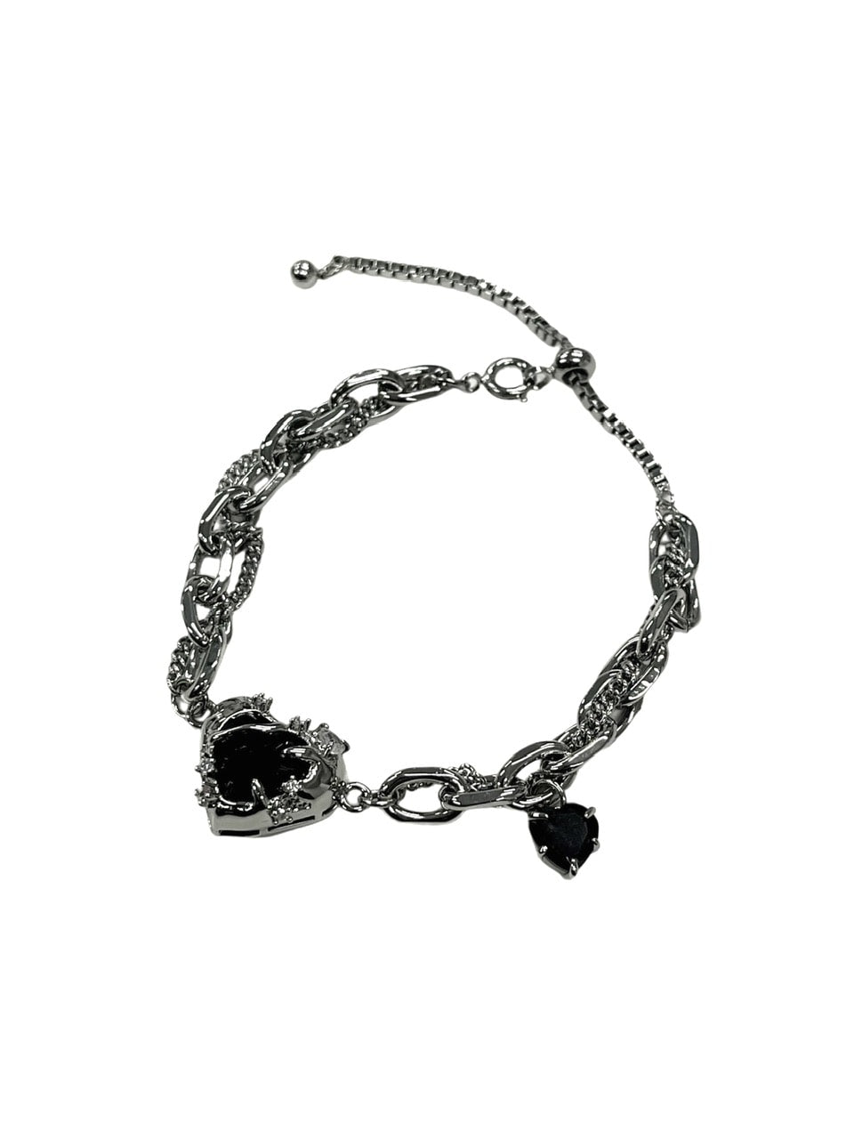 受注制【Never mind the XU】heart drop chain bracelet / 【ネバーマインドザエックスユー】ハートドロップチェーンブレスレットシルバーブレスレット
