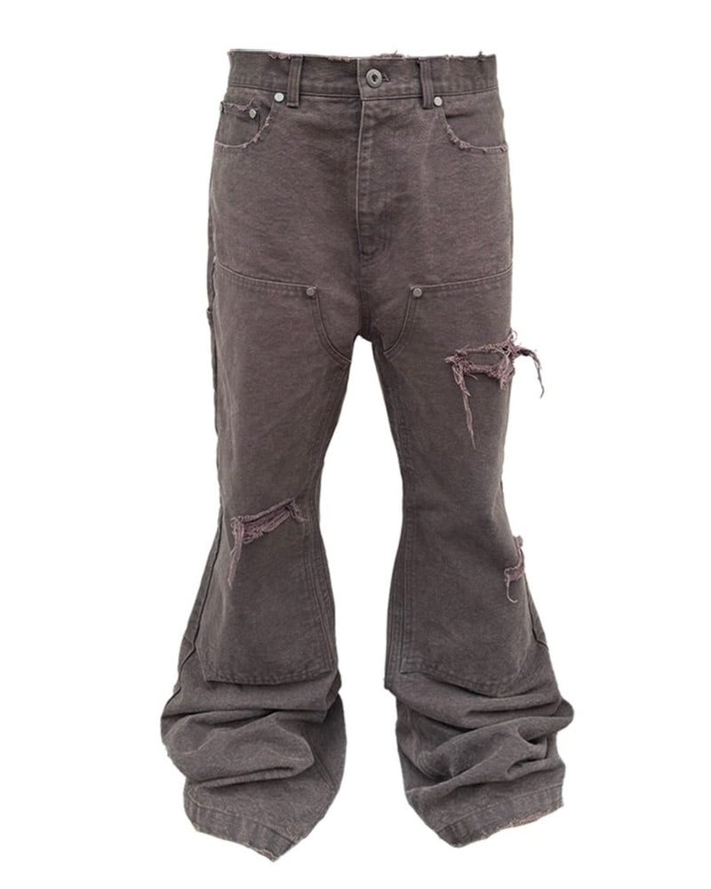 【BEBOF】DOUBLE KNEE DAMAGE FLARE DENIM PANTS
