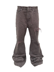 【BEBOF】DOUBLE KNEE DAMAGE FLARE DENIM PANTS