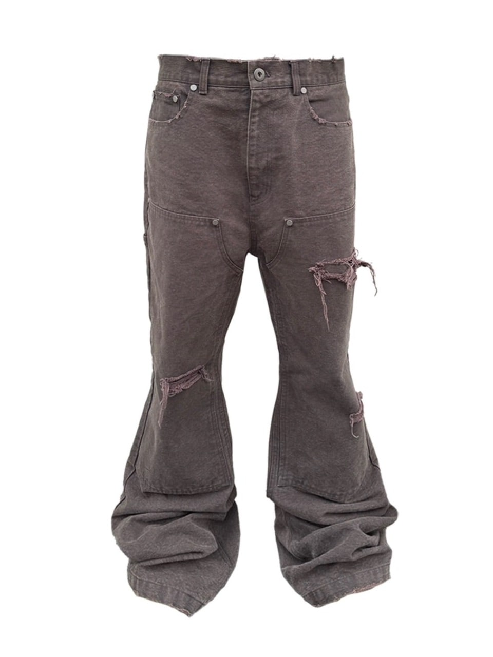 【BEBOF】DOUBLE KNEE DAMAGE FLARE DENIM PANTS