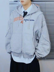 【Re +】double zip cutting switch hoodie (gray)