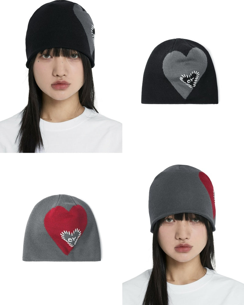 【OY】STITCHED HEART BEANIE