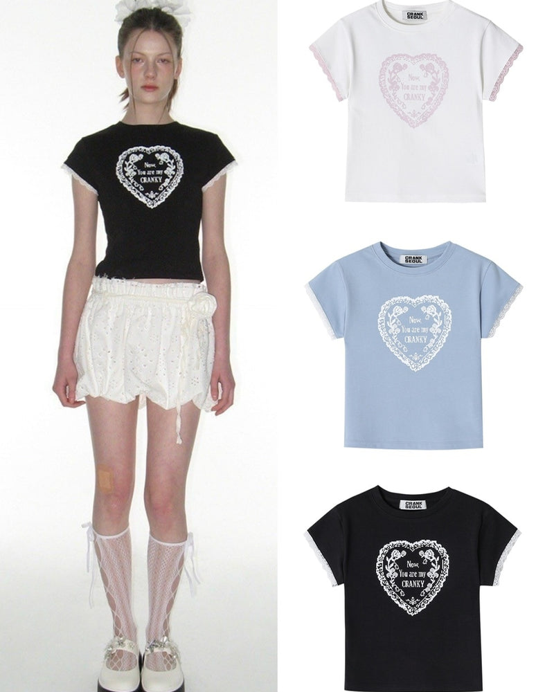 【CRANK】LACE HEART PRINTING TOP
