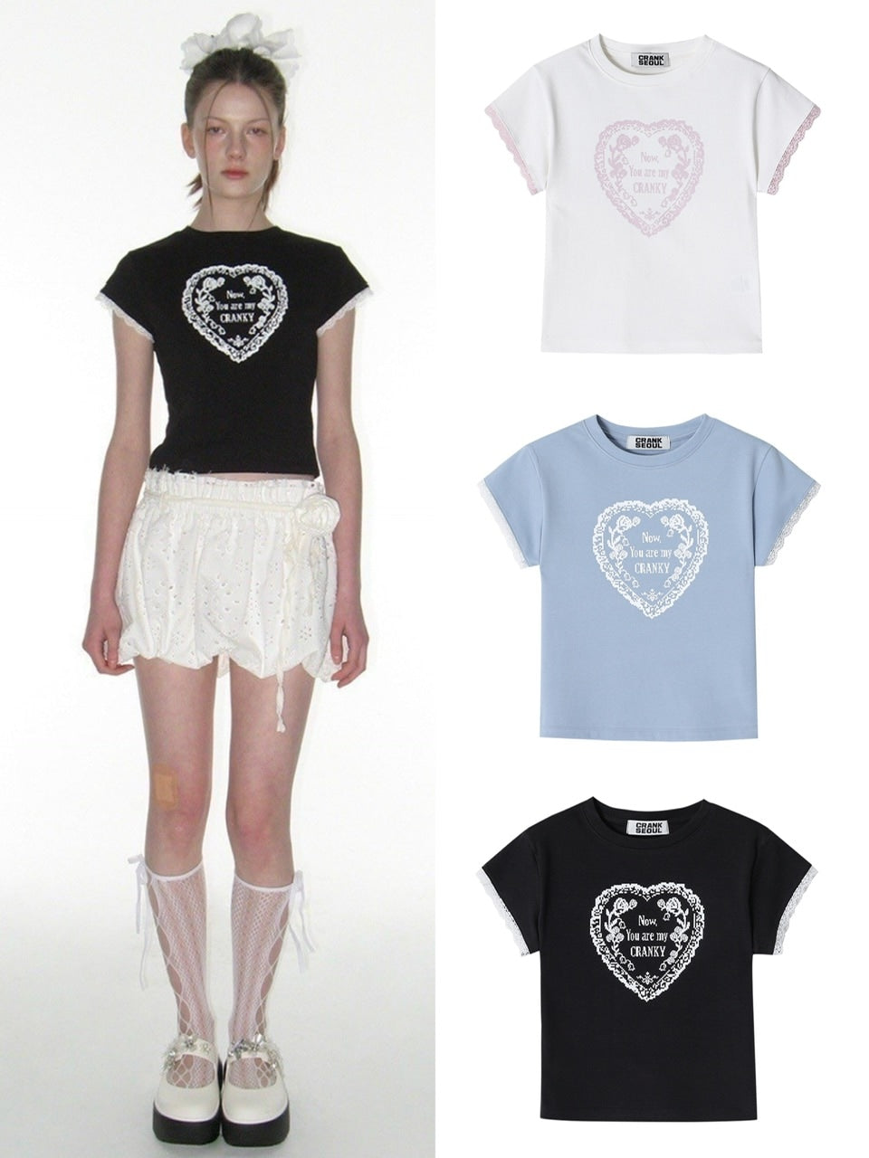 【CRANK】LACE HEART PRINTING TOP