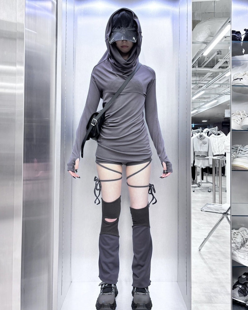 【nmtc +】3way hood onepiece (2color) / 【エヌエムティーシープラス】スリーウェイフード長袖ワンピースオフショルダー長袖ワンピースタイトミニ長袖ワンピース