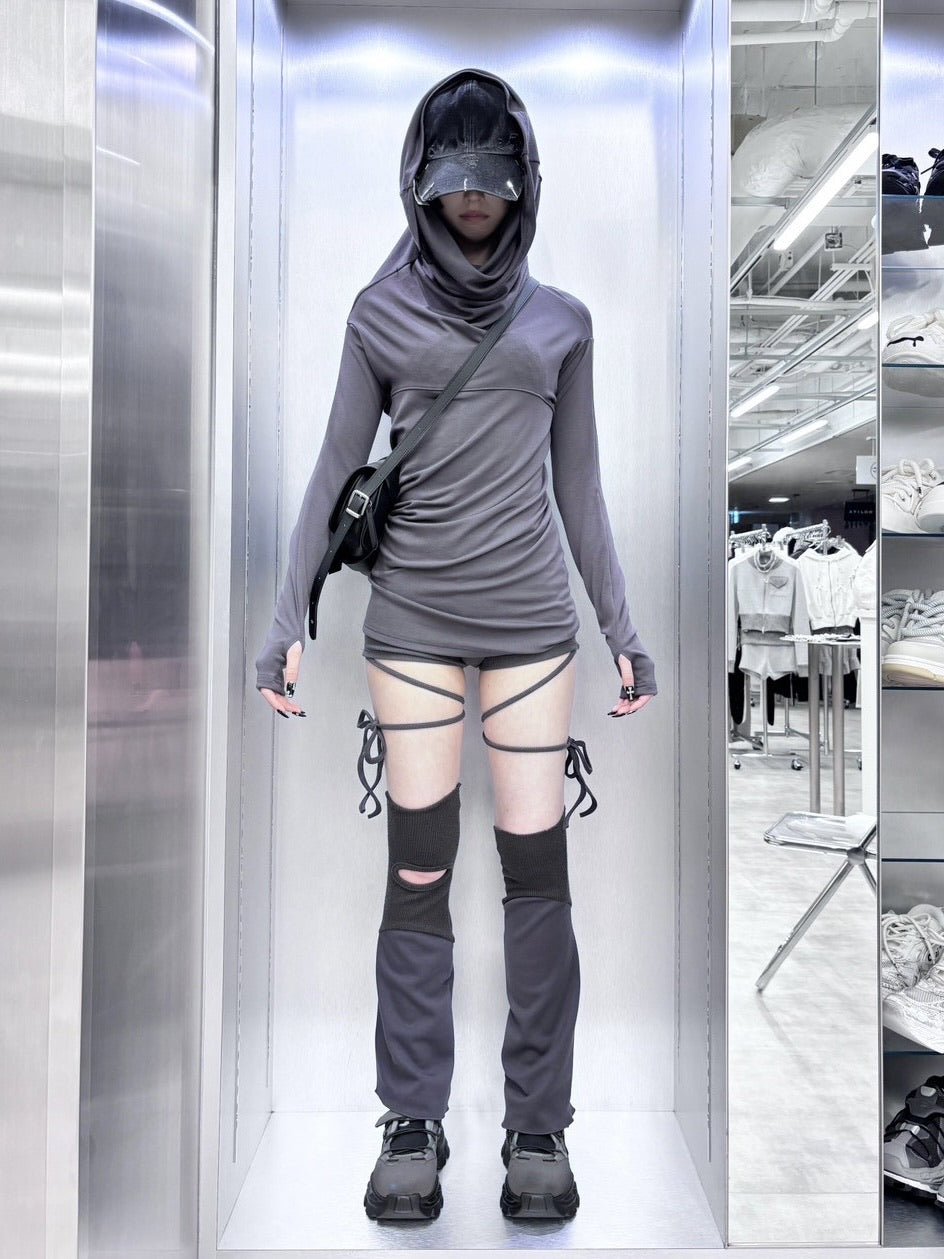 【nmtc +】3way hood onepiece (2color) / 【エヌエムティーシープラス】スリーウェイフード長袖ワンピースオフショルダー長袖ワンピースタイトミニ長袖ワンピース