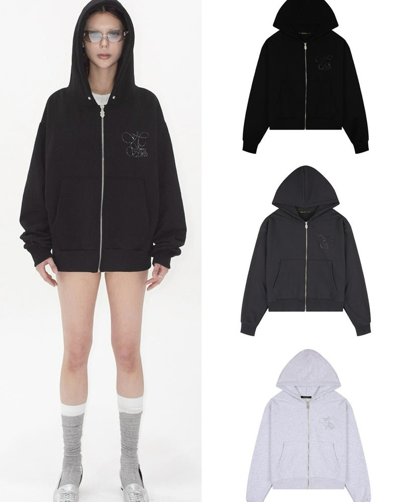 【HOLY NUMBER 7】OVERFIT HIP HOP MOVE CUBIC LETTERING HOODIE ZIP-UP