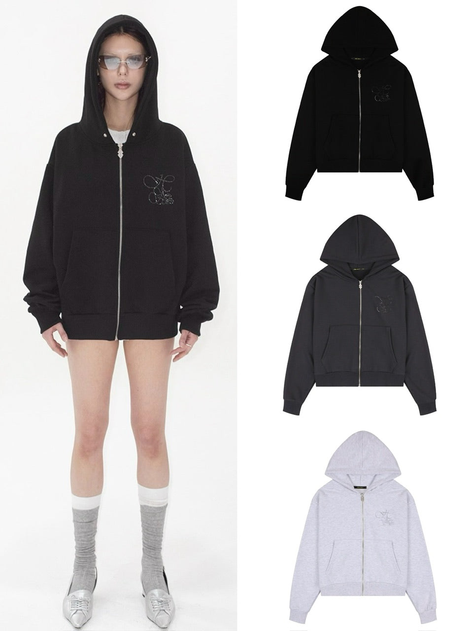 【HOLY NUMBER 7】OVERFIT HIP HOP MOVE CUBIC LETTERING HOODIE ZIP-UP