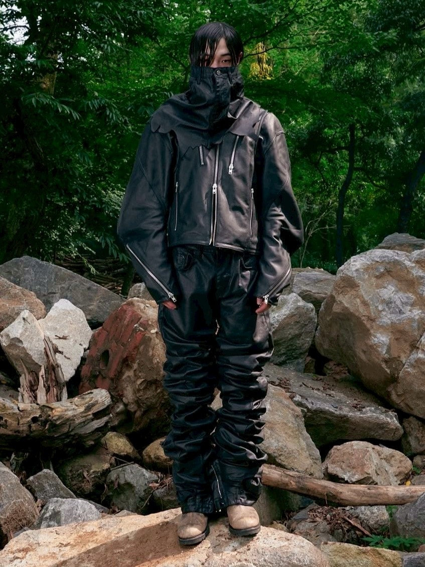SURGERY】surgery long length double jeans (coated black