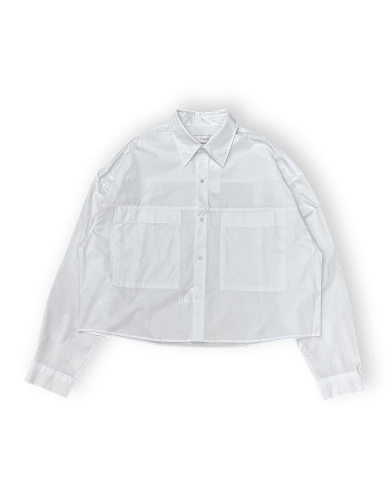 【Chikashitsu +】cotton cropped shirt (2color) / 【チカシツプラス】コットンクロップド長袖シャツ