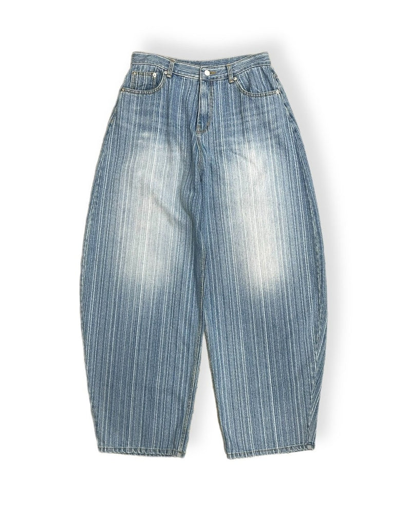 受注制【Chikashitsu +】wide stripe denim pants / 【チカシツプラス】ストライプボーダーワイドデニムパンツ